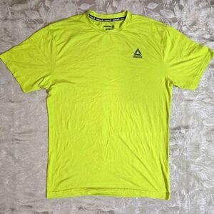 Reebok Men Small Lime Green T-Shirt Reflective Logo Short Sleeve Athletic Sports